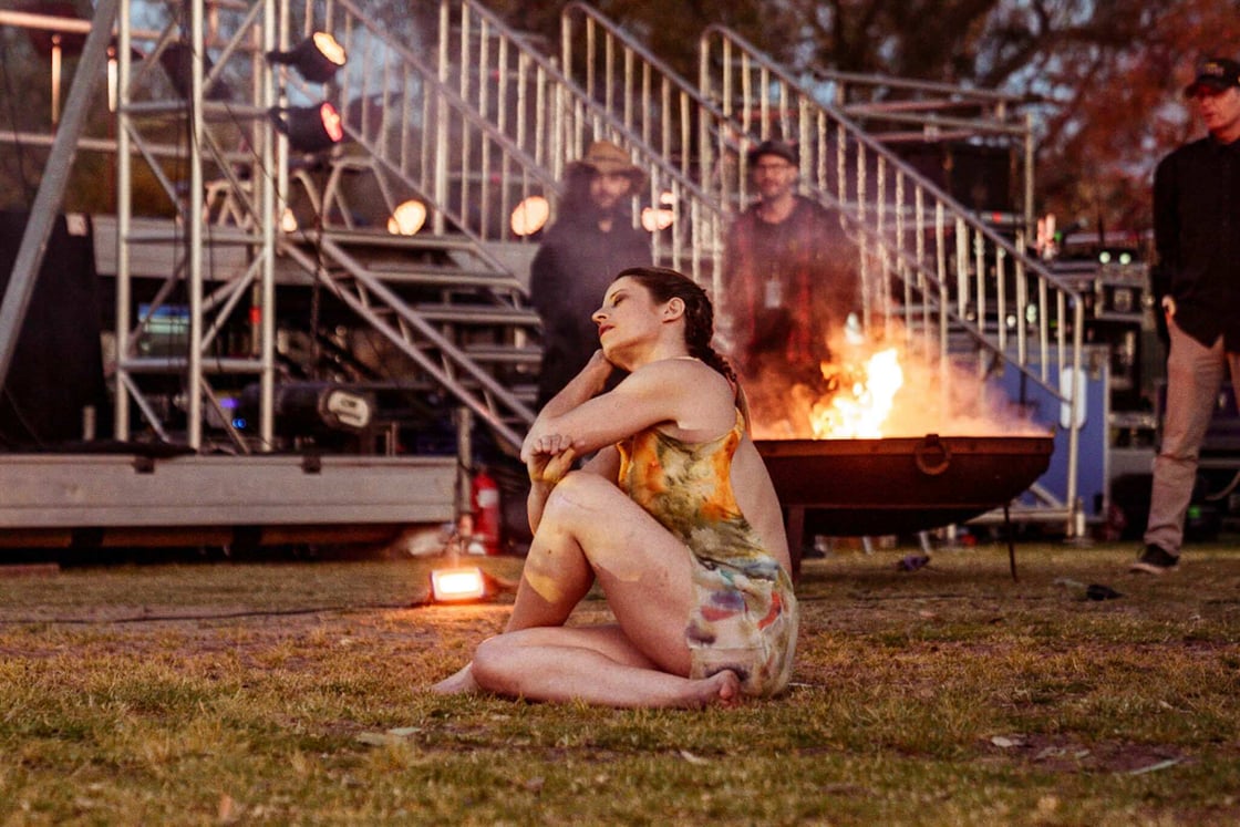 Floeur Alder performing Djilba - A Moment in Time at 2024 York Festival, photo by Caris Binghann, Wheatbelt Arts and Events Inc.